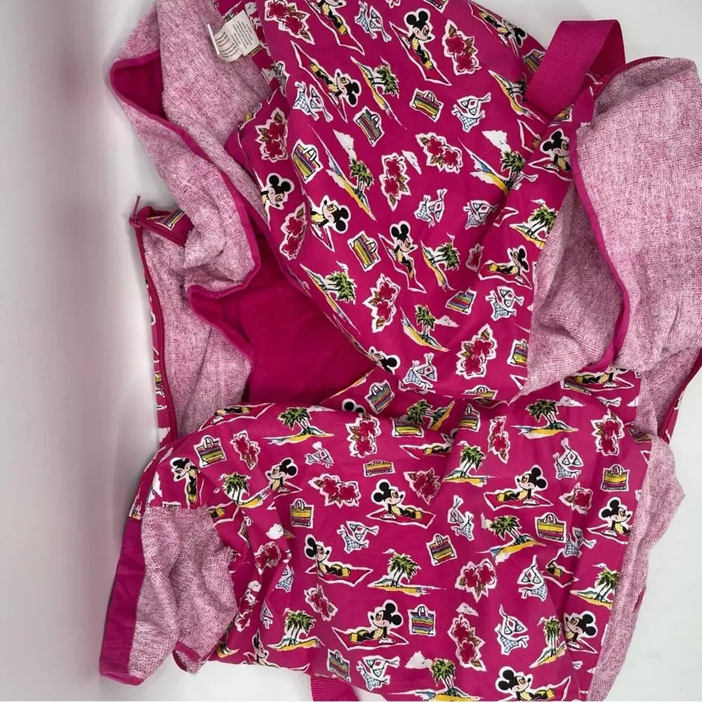 DISNEY STORE Beach Towel with Attached Bag Tote Minnie Mouse Pink Zipper Travel